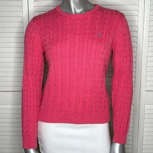 Vintage 2000s LRL Ralph Lauren Bright Pink Cable Knit Cotton Logo Sweater S